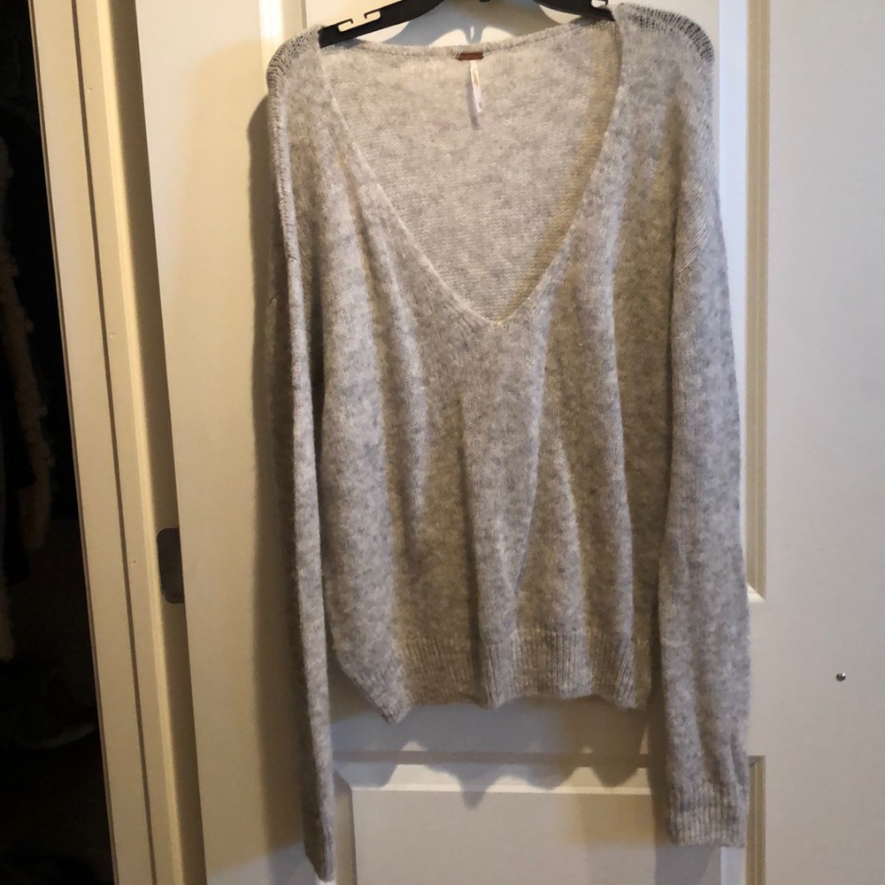Free People Gray V-Neck Sweater